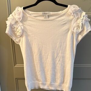 Carmen Marc Valvo White Ruffle Sleeve Blouse